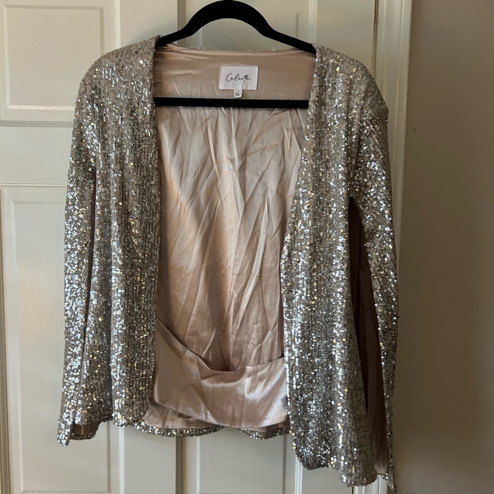 EUC gold sequin cape split sleeve jacket